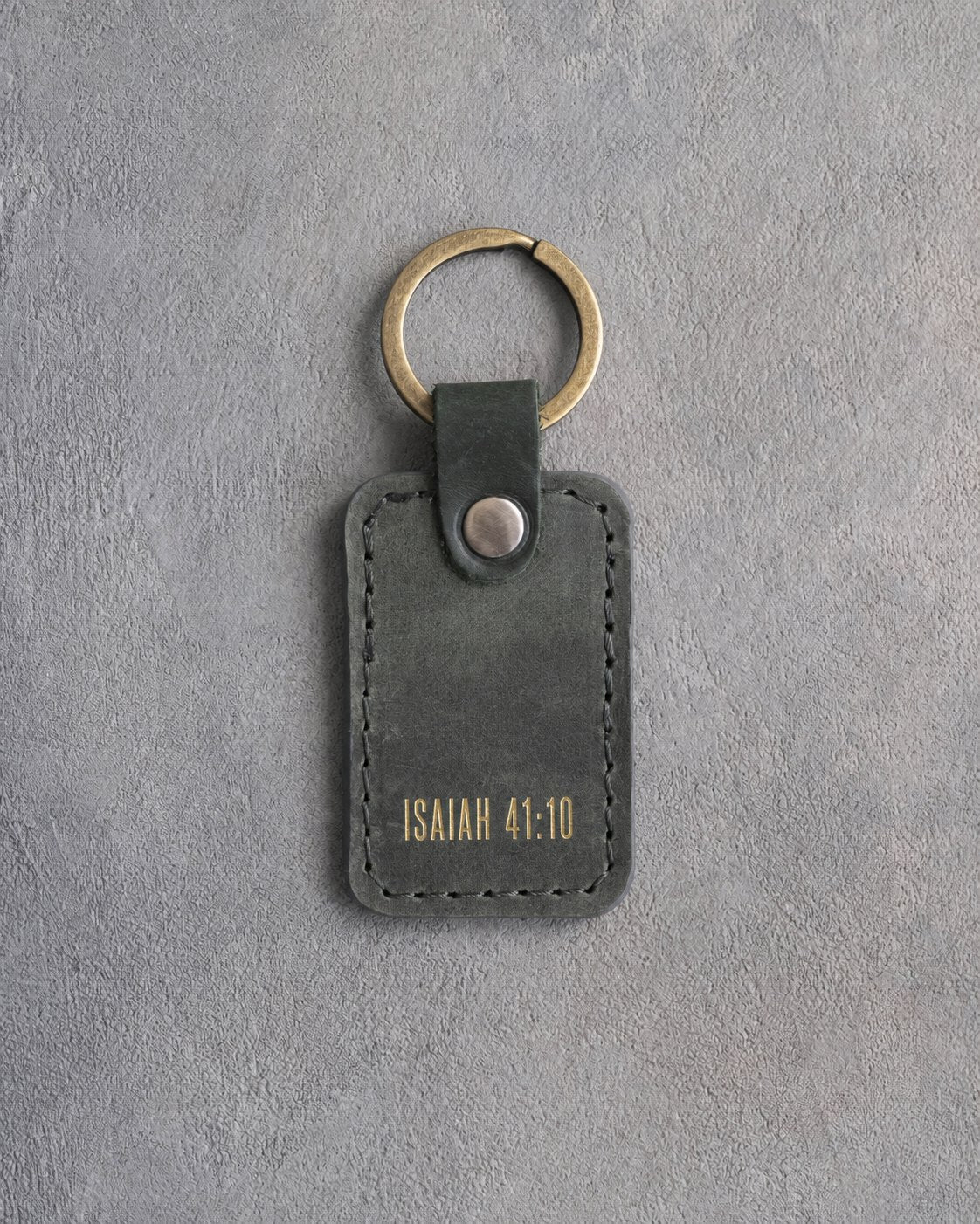 Fear Thou Not Isaiah 41:10 Forest Green handcrafted leather keychain, Christian scripture gift