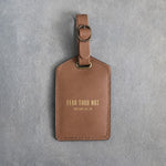Fear Thou Not Isaiah 41:10 Caramel full-grain leather luggage tag, Christian scripture gift