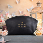 Fear Thou Not Isaiah 41:10 Black full-grain leather makeup bag, Christian scripture gift