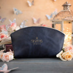 Fear Thou Not Isaiah 41:10 Blueberry full-grain leather makeup bag, Christian scripture gift