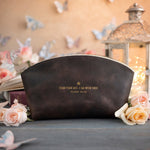 Fear Thou Not Isaiah 41:10 Dark Espresso full-grain leather makeup bag, Christian scripture gift