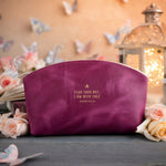 Fear Thou Not Isaiah 41:10 Fuchsia full-grain leather makeup bag, Christian scripture gift