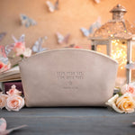 Fear Thou Not Isaiah 41:10 Gray Sand full-grain leather makeup bag, Christian scripture gift