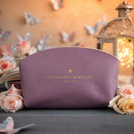 Fear Thou Not Isaiah 41:10 Lilac full-grain leather makeup bag, Christian scripture gift