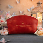 Fear Thou Not Isaiah 41:10 Poppy Red full-grain leather makeup bag, Christian scripture gift
