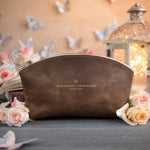 Fear Thou Not Isaiah 41:10 Sicilian Brown full-grain leather makeup bag, Christian scripture gift