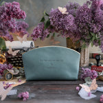 Fear Thou Not Isaiah 41:10 Turquoise full-grain leather makeup bag, Christian scripture gift