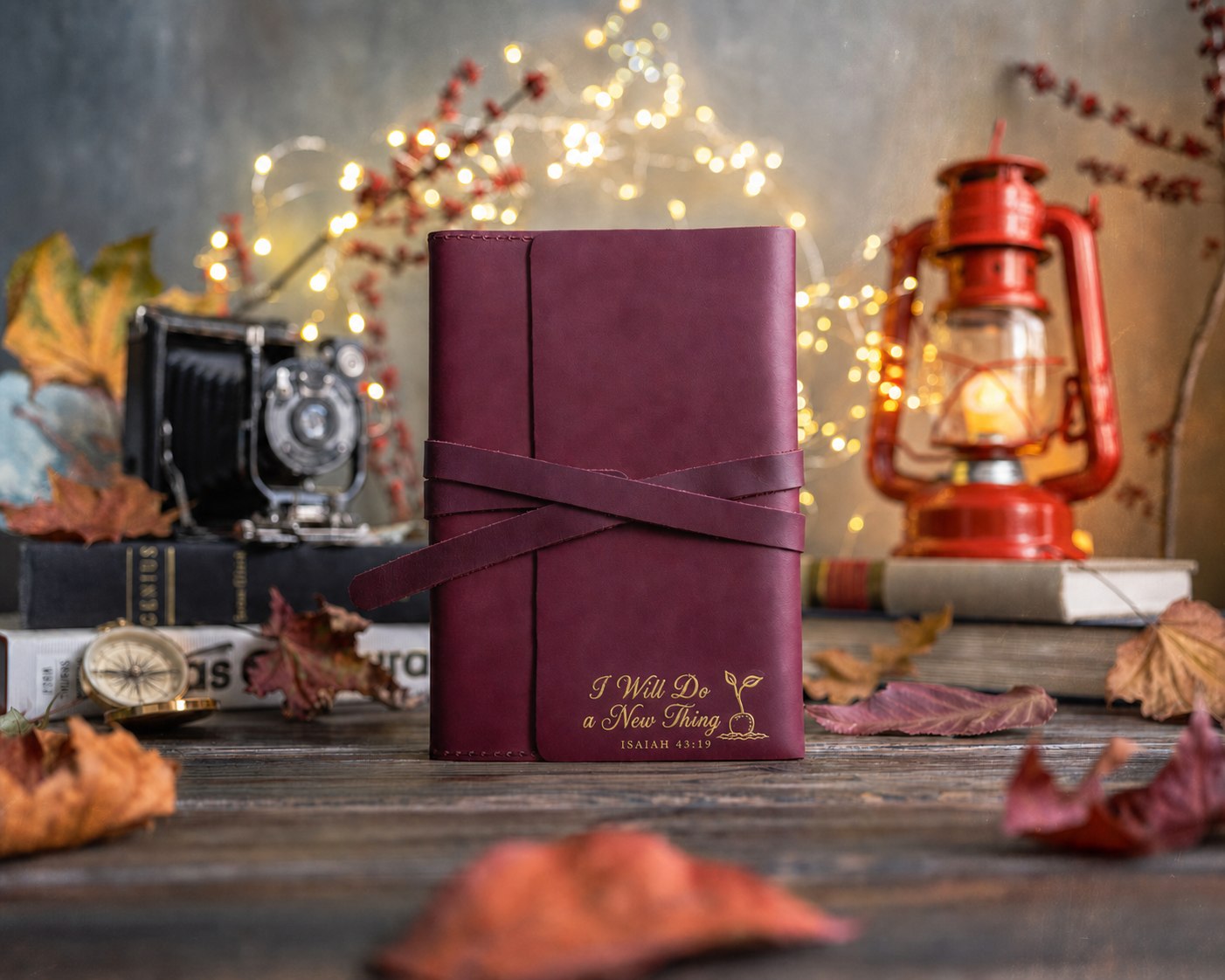 I Will Do A New Thing Isaiah 43:19 handcrafted leather journal, Christian scripture gift