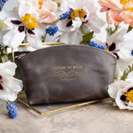 Through The Waters Isaiah 43:2 full-grain leather makeup bag, Christian scripture gift