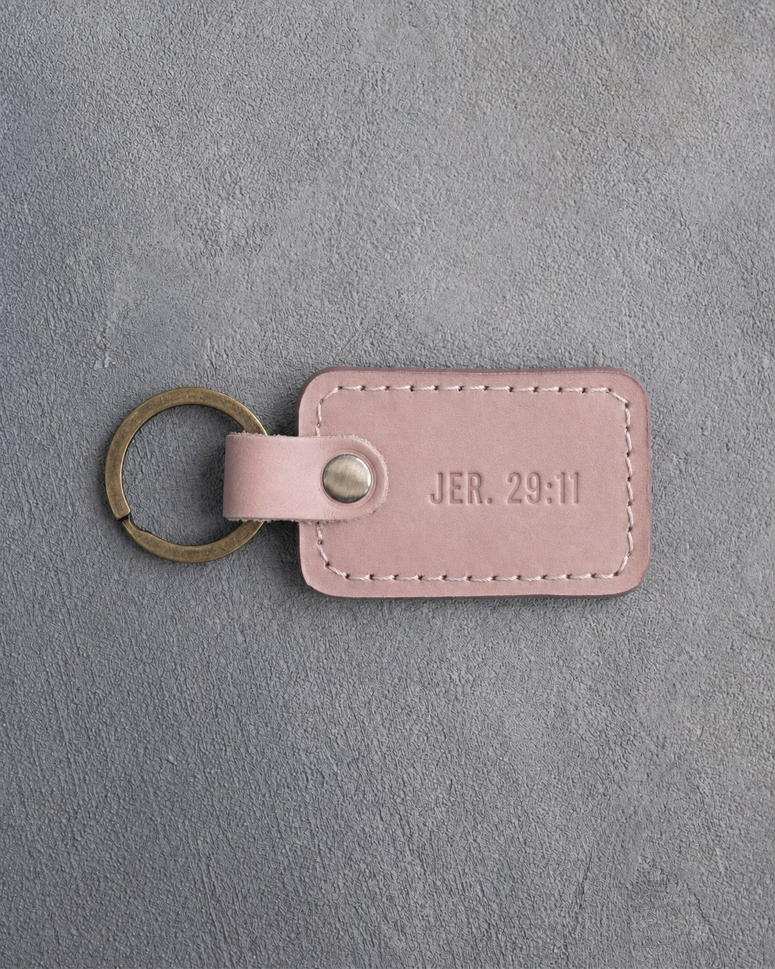 Jer. 29:11 Blush handcrafted leather keychain, Christian scripture gift