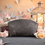 Jer. 29:11 Country Gray full-grain leather makeup bag, Christian scripture gift