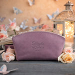 Jer. 29:11 Lilac full-grain leather makeup bag, Christian scripture gift