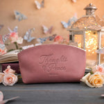 Jer. 29:11 Parisian Blossom full-grain leather makeup bag, Christian scripture gift