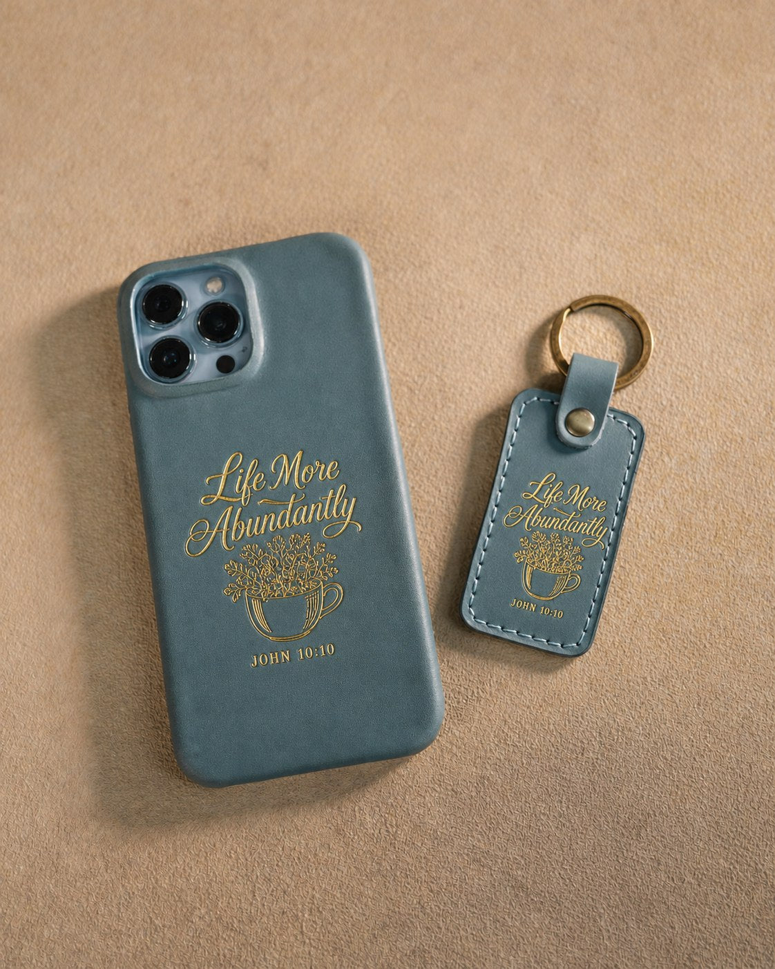 Life More Abundantly John 10:10 handcrafted leather iPhone case, Christian scripture gift