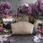 Life More Abundantly John 10:10 Gray Sand full-grain leather makeup bag, Christian scripture gift