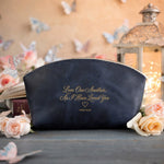 Love One Another; As I Have Loved You John 13:34 Blueberry full-grain leather makeup bag, Christian scripture gift