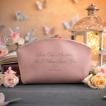 Love One Another; As I Have Loved You John 13:34 Blush full-grain leather makeup bag, Christian scripture gift