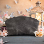 Love One Another; As I Have Loved You John 13:34 Country Gray full-grain leather makeup bag, Christian scripture gift