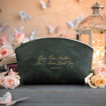 Love One Another; As I Have Loved You John 13:34 Forest Green full-grain leather makeup bag, Christian scripture gift
