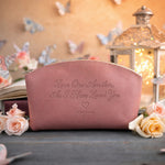 Love One Another; As I Have Loved You John 13:34 Parisian Blossom full-grain leather makeup bag, Christian scripture gift
