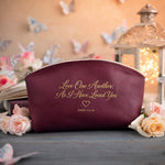Love One Another; As I Have Loved You John 13:34 Sangria full-grain leather makeup bag, Christian scripture gift