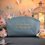 Love One Another; As I Have Loved You John 13:34 Turquoise full-grain leather makeup bag, Christian scripture gift