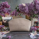 My Peace I Give Unto You John 14:27 Gray Sand full-grain leather makeup bag, Christian scripture gift