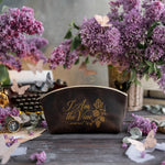I Am The Vine John 15:5 Dark Espresso full-grain leather makeup bag, Christian scripture gift