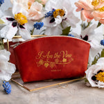 I Am The Vine John 15:5 full-grain leather makeup bag, Christian scripture gift