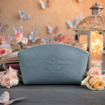 I Have Overcome The World John 16:33 Turquoise full-grain leather makeup bag, Christian scripture gift