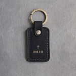John 3:16 Black handcrafted leather keychain, Christian scripture gift