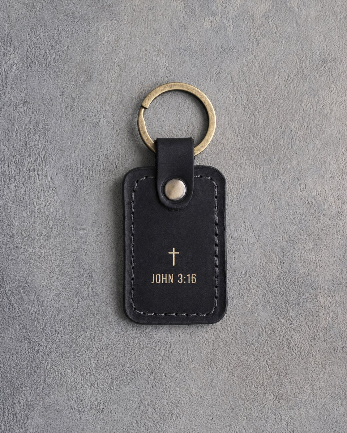 John 3:16 Black handcrafted leather keychain, Christian scripture gift