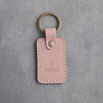 John 3:16 Blush handcrafted leather keychain, Christian scripture gift