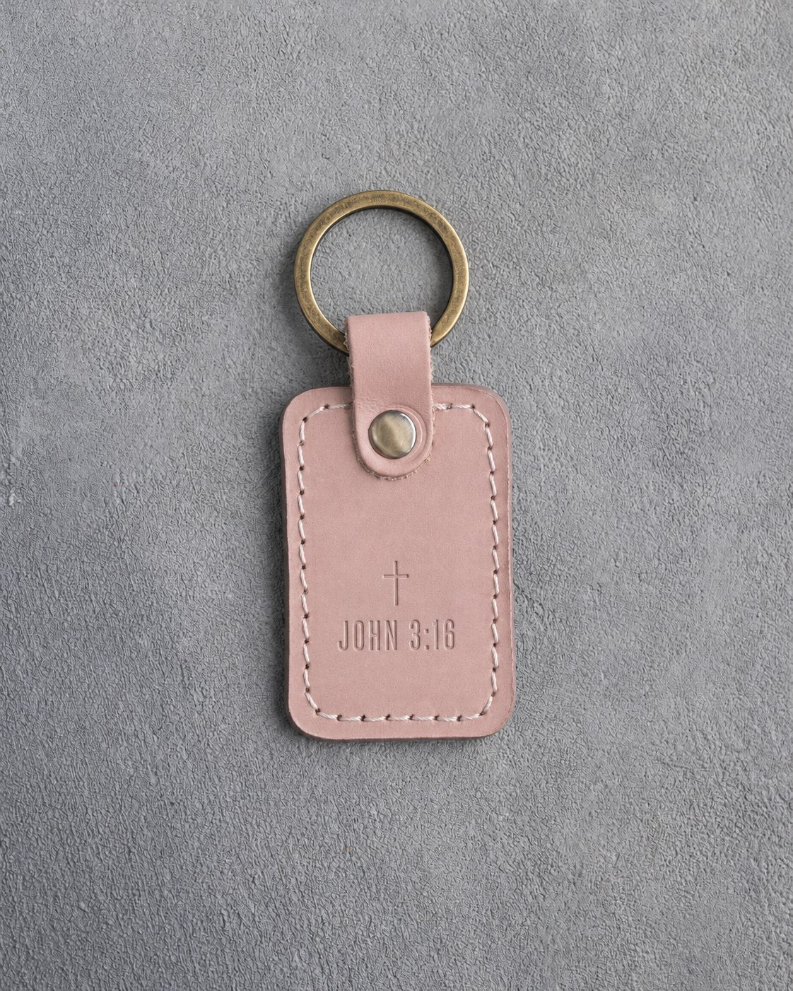 John 3:16 Blush handcrafted leather keychain, Christian scripture gift