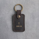 John 3:16 Dark Espresso handcrafted leather keychain, Christian scripture gift