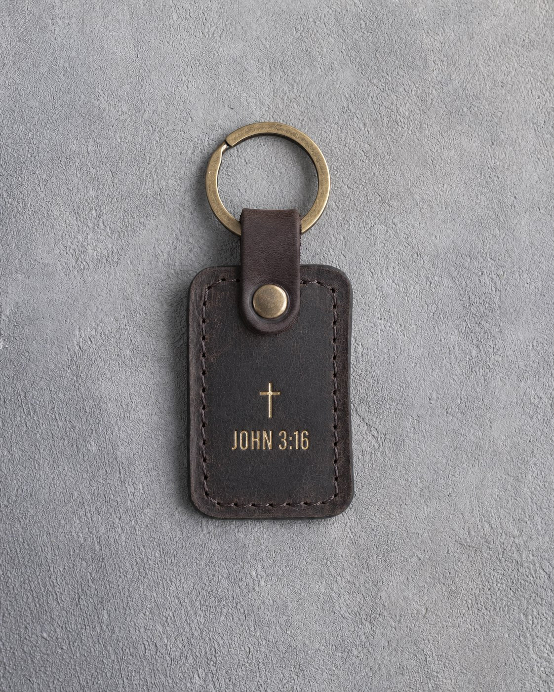 John 3:16 Dark Espresso handcrafted leather keychain, Christian scripture gift