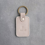 John 3:16 Gray Sand handcrafted leather keychain, Christian scripture gift