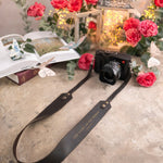 The Light Of The World John 8:12 Dark Espresso full-grain leather camera strap, Christian scripture gift