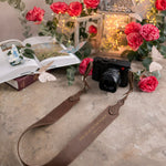 The Light Of The World John 8:12 Sicilian Brown full-grain leather camera strap, Christian scripture gift