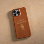 The Light Of The World John 8:12 handcrafted leather iPhone case, Christian scripture gift