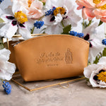 The Light Of The World John 8:12 full-grain leather makeup bag, Christian scripture gift