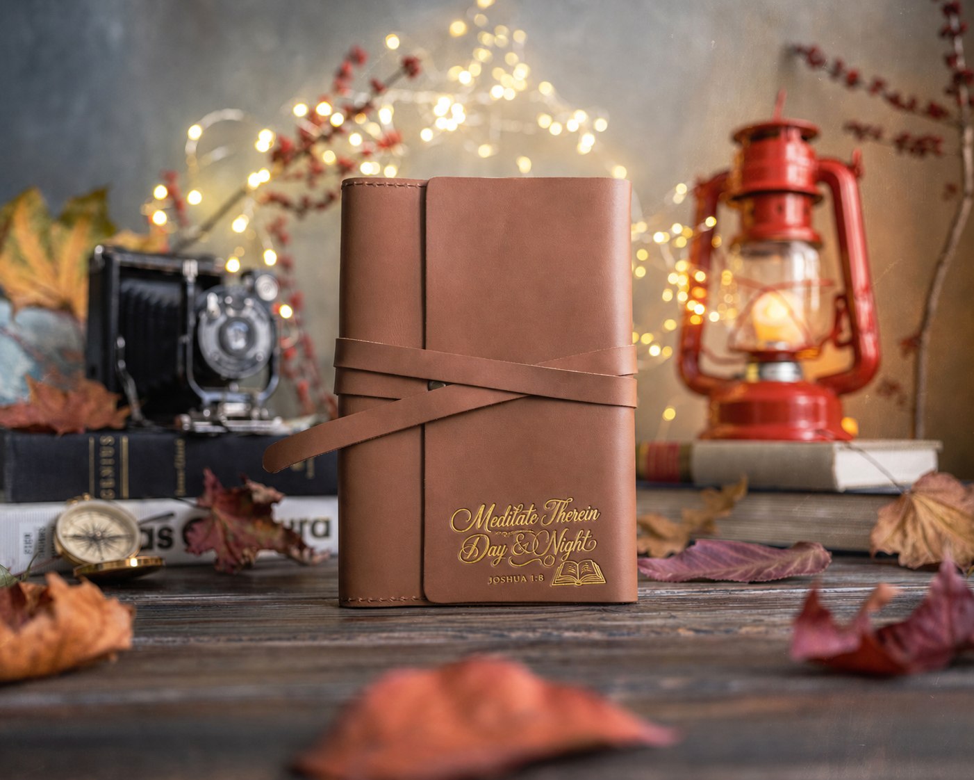 Meditate Therein Day & Night Joshua 1:8 handcrafted leather journal, Christian scripture gift