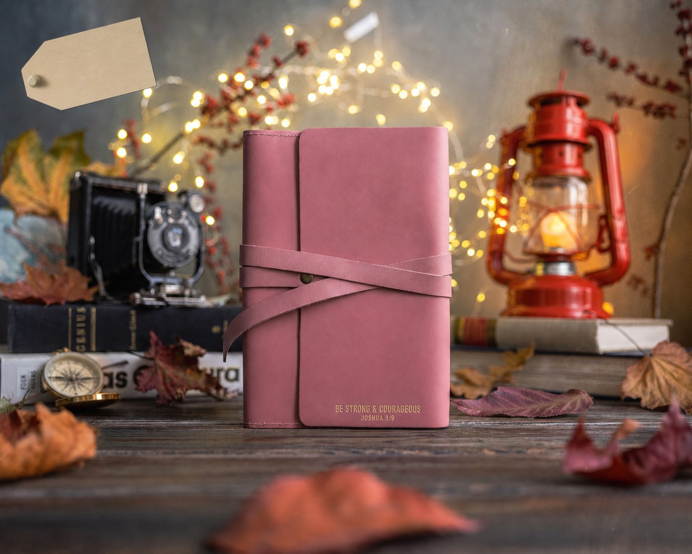 Be Strong & Courageous Joshua 1:9 Parisian Blossom handcrafted leather journal, Christian scripture gift