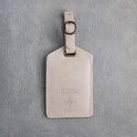Be Strong & Courageous Joshua 1:9 Gray Sand full-grain leather luggage tag, Christian scripture gift