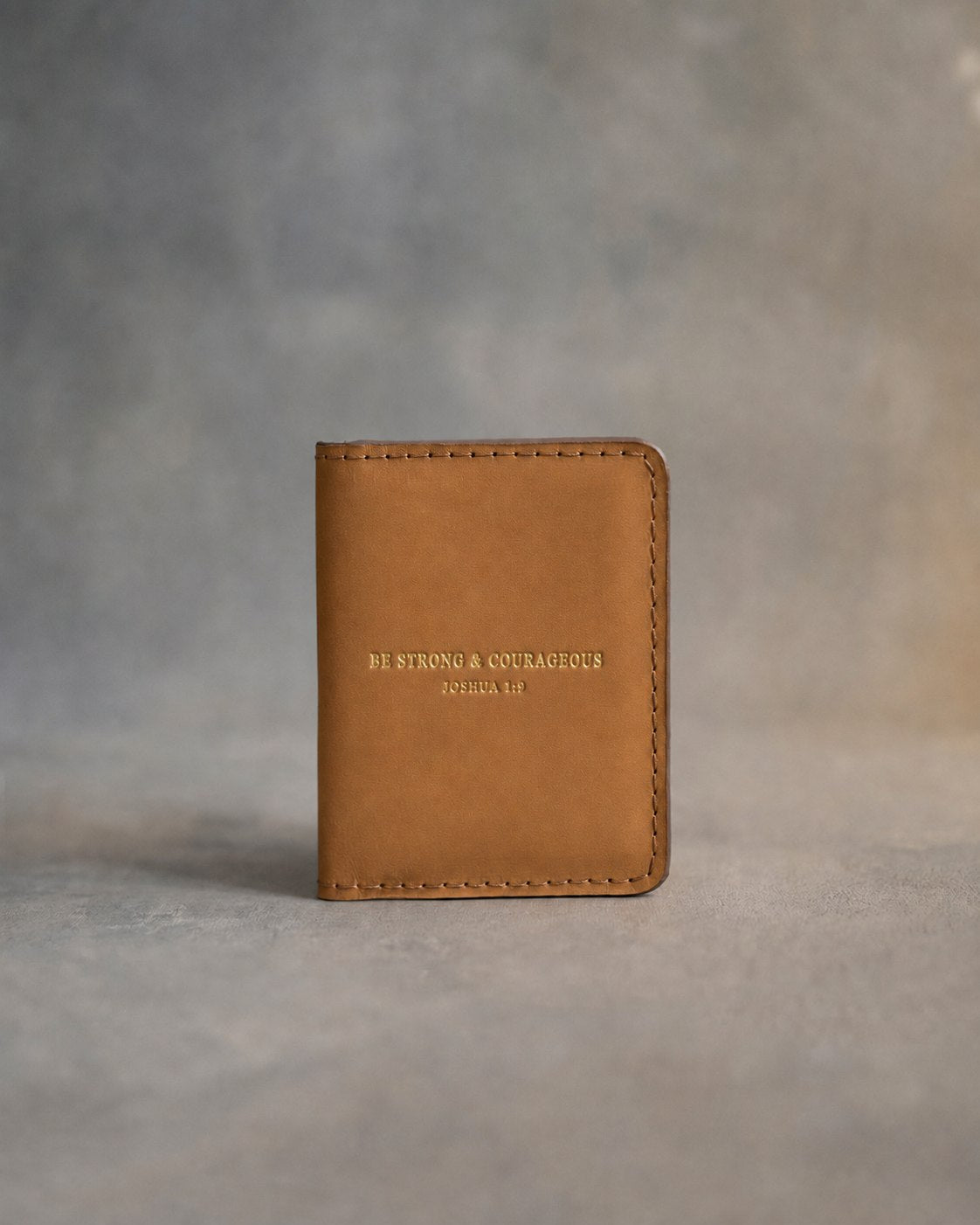 Be Strong & Courageous Joshua 1:9 full-grain leather wallet, Christian scripture gift