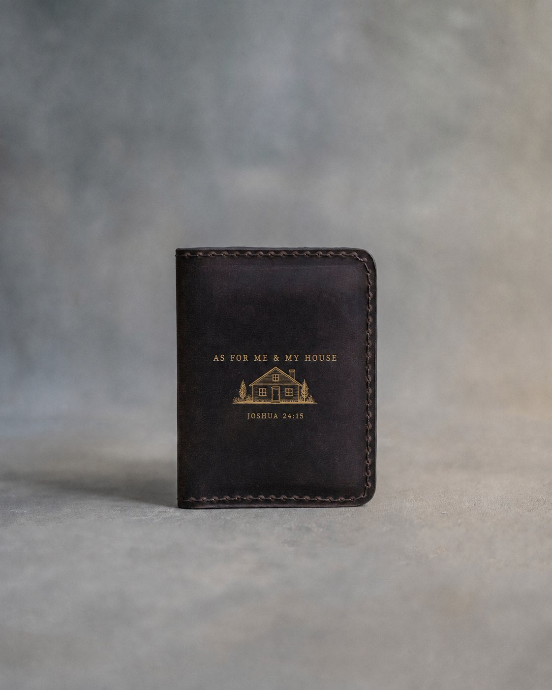 As For Me & My House Joshua 24:15 Dark Espresso full-grain leather wallet, Christian scripture gift