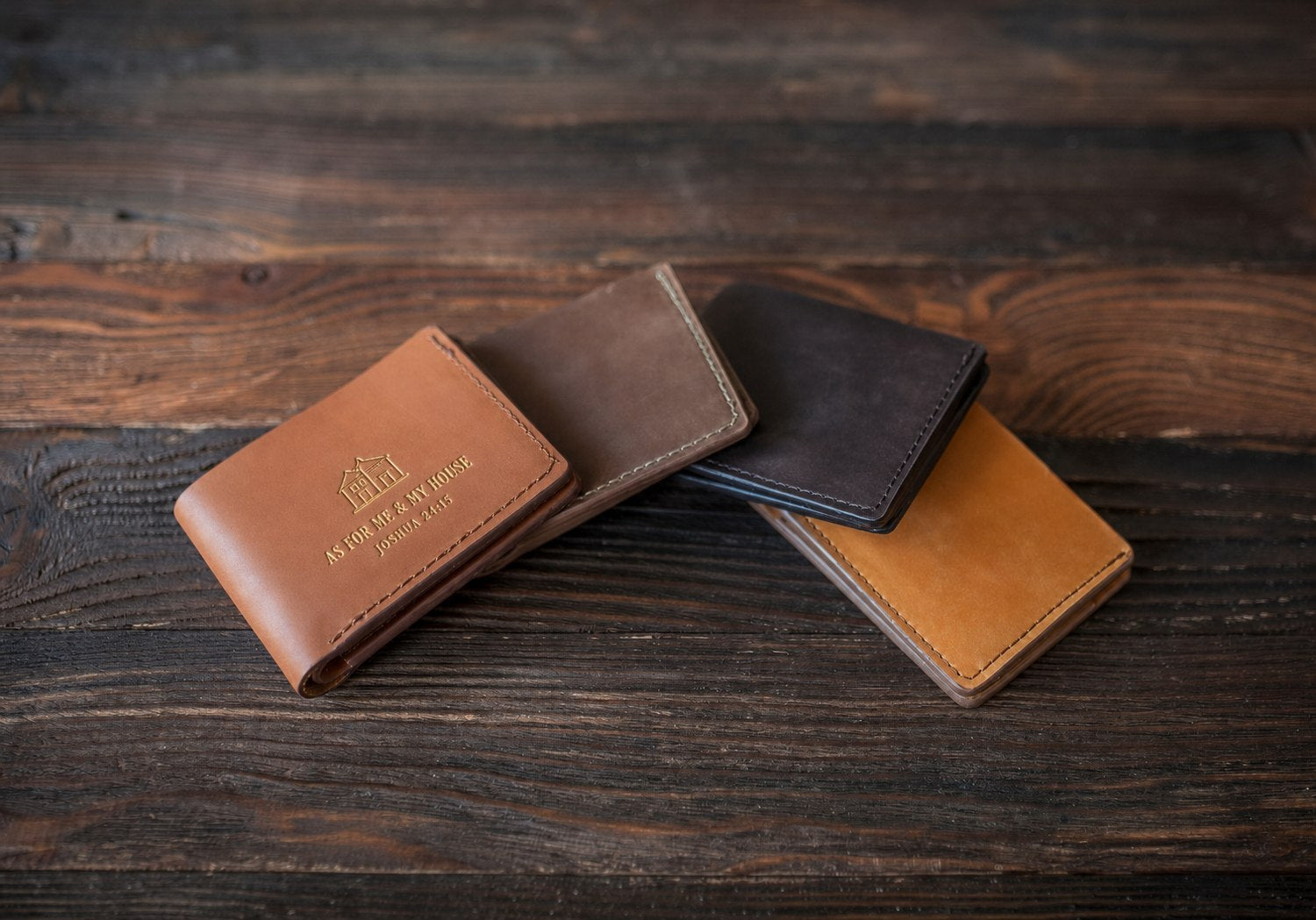 As For Me & My House Joshua 24:15 full-grain leather wallet, Christian scripture gift