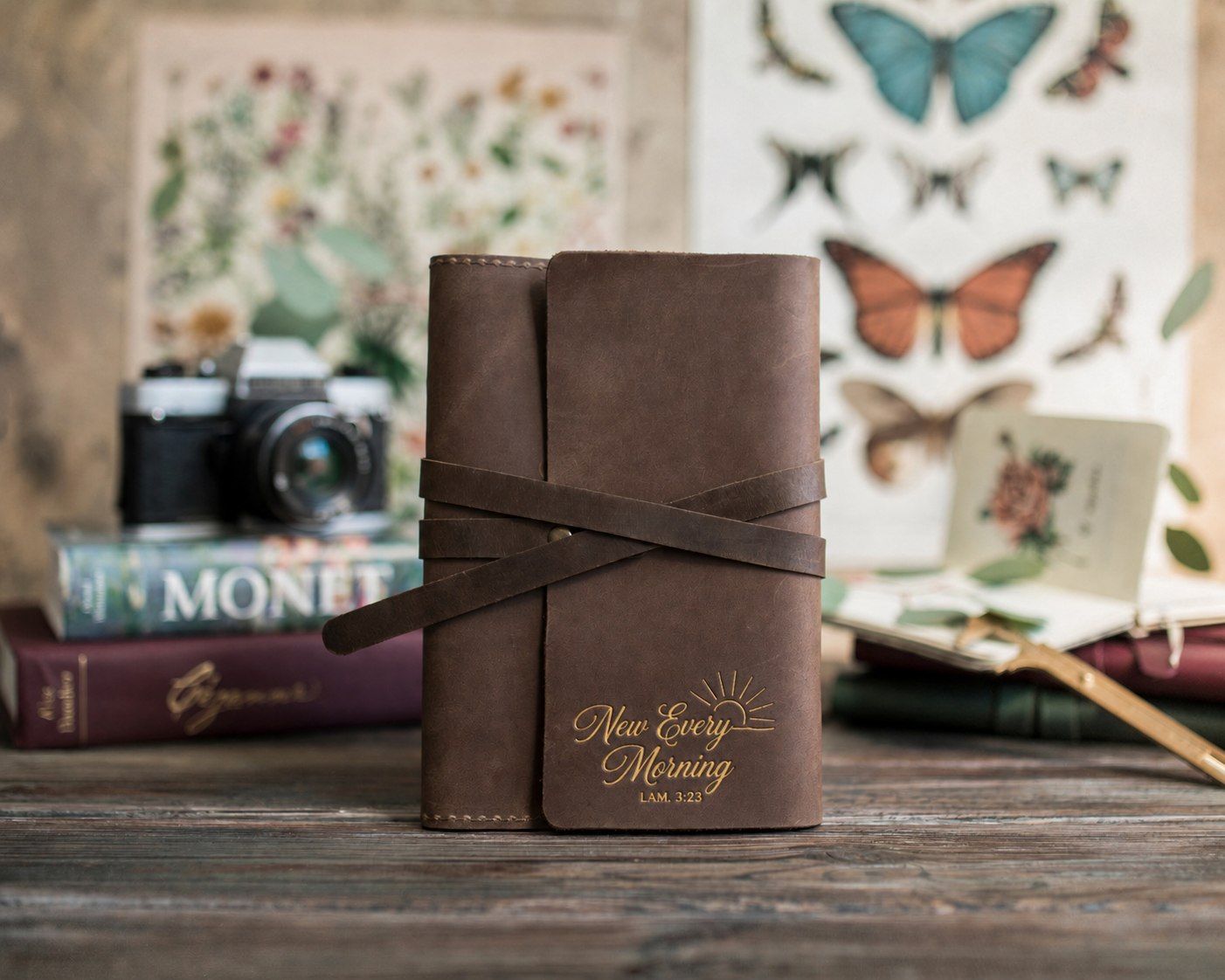 New Every Morning Lam. 3:23 handcrafted leather journal, Christian scripture gift