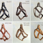 Leather dog harnesses in nine of the 17 leather colors