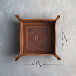 Arizona leather valet tray measured at 7 7/8 by 7 7/8 inches